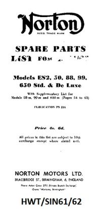 Picture of Parts list : Models ES2, 50, 88, 99, 650