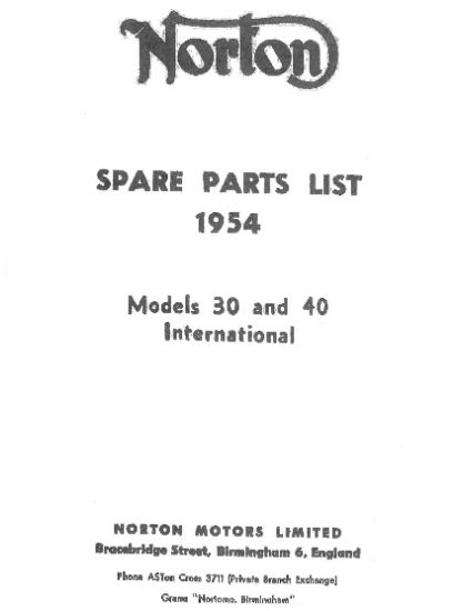 Picture of Parts list : Supplementary: Model 30 & 40 : Featherbed International