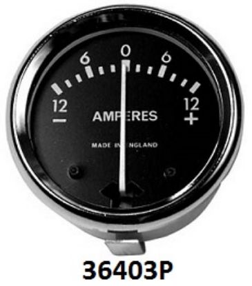 Picture of Ammeter : 12 volt : 12 - 0 - 12 : Black faced : Pattern Made in England