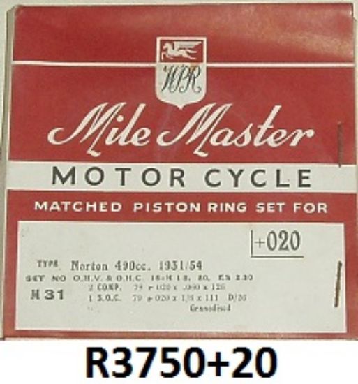 Picture of Piston ring set : 79mm +20 : 490cc : Wellworthy Mile Master : NOS Shop soiled