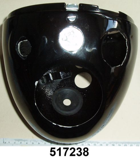 Picture of Headlamp shell : Black : Includes Lucas medallion, Rim clip and wiring grommet